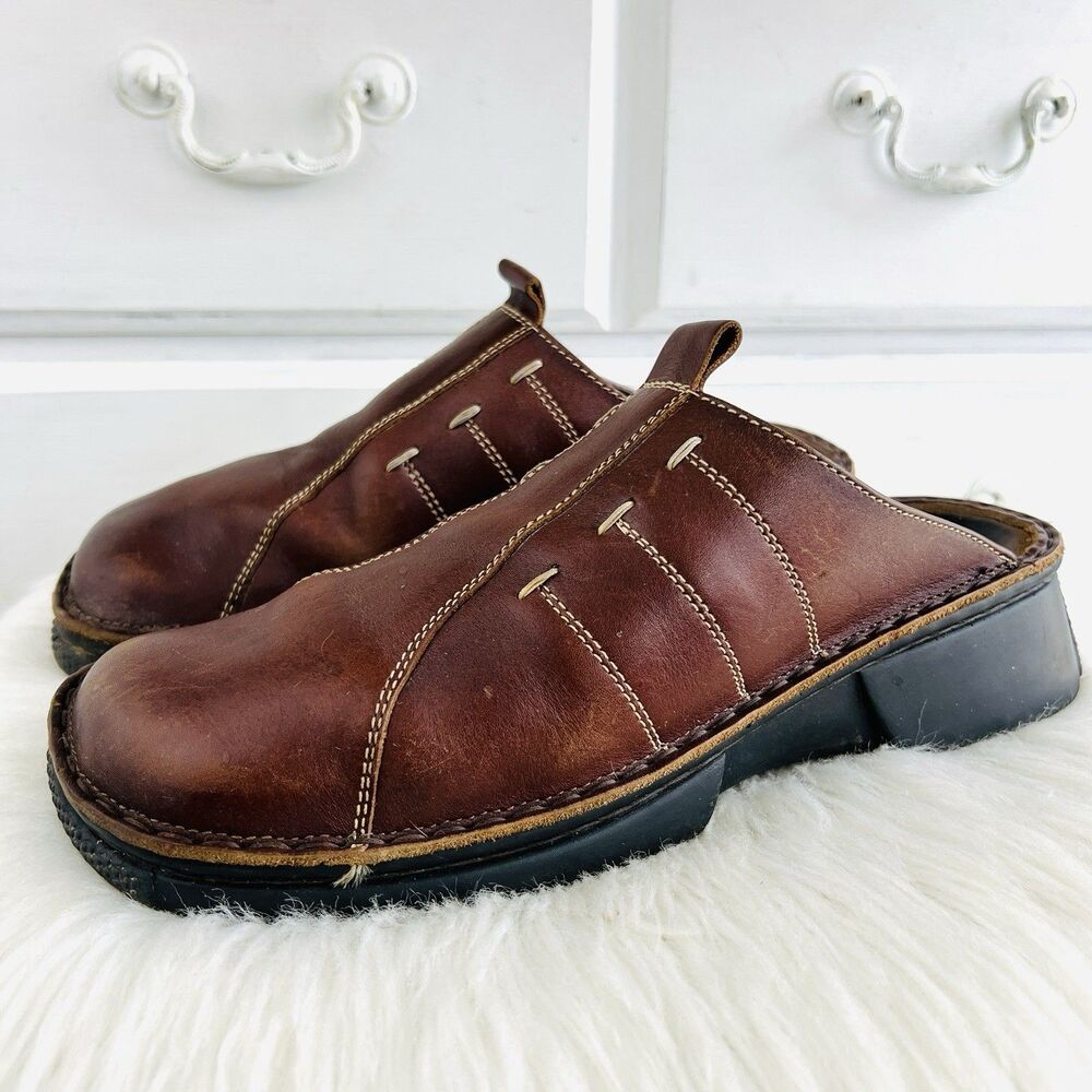 Naot Brown Oiled Leather Slip on Comfort Mules Clogs Padded Footbed EU40 US9-9.5